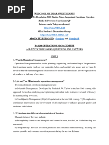 BA4204 OPERATIONS MANAGEMENT ALL UNITS 2 MARks
