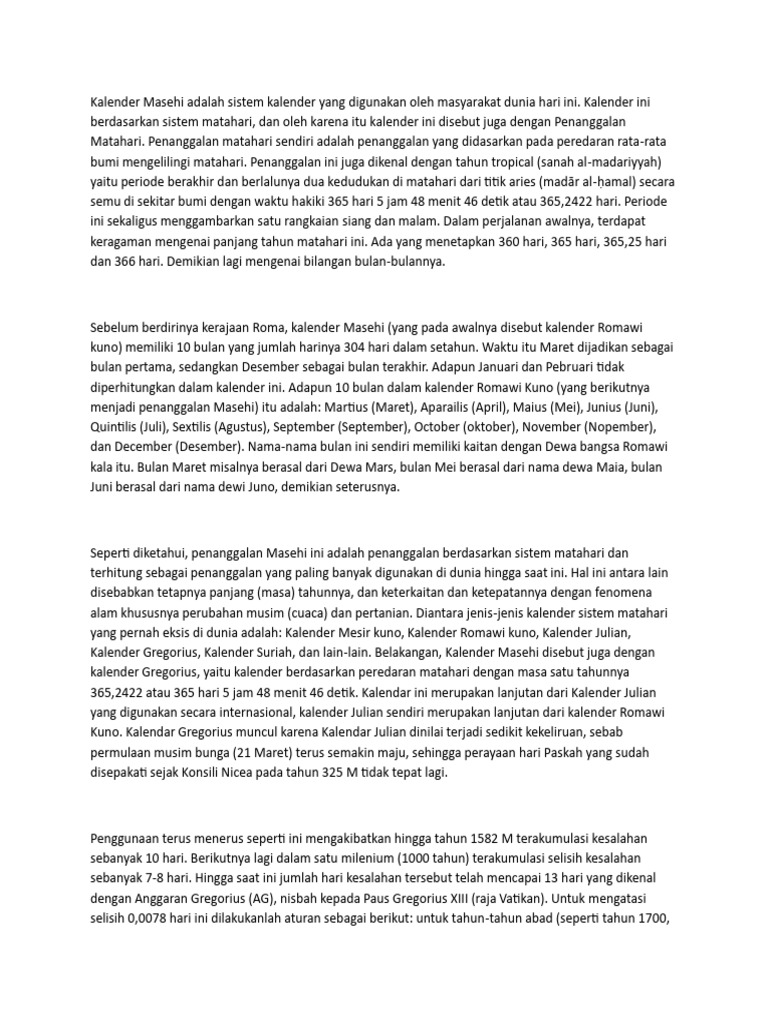 Kalender Masehi Adalah Sistem Kalender Yang Digunakan Oleh Masyarakat