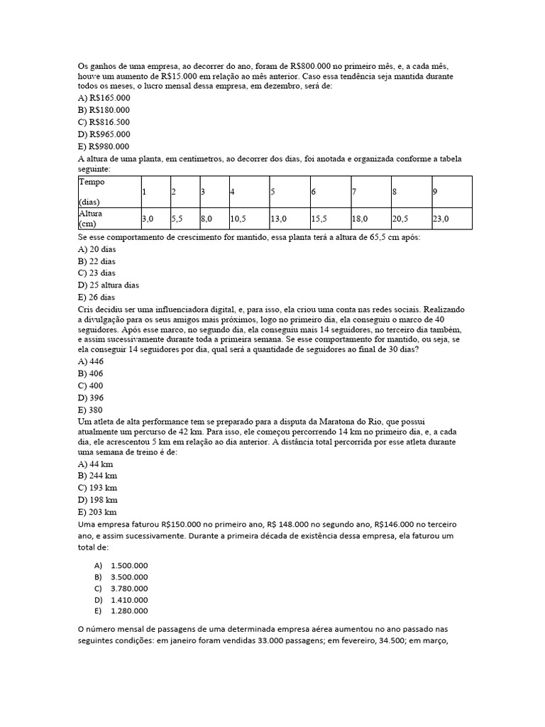 Exercícios de PA e PG com Gabarito | PDF