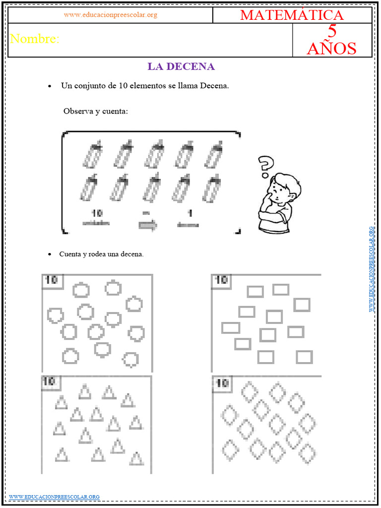 Ejercicios de La Decena para Niños de 5 Años | PDF