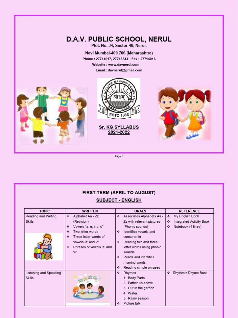 SR - KG Syllabus 23-24 | PDF