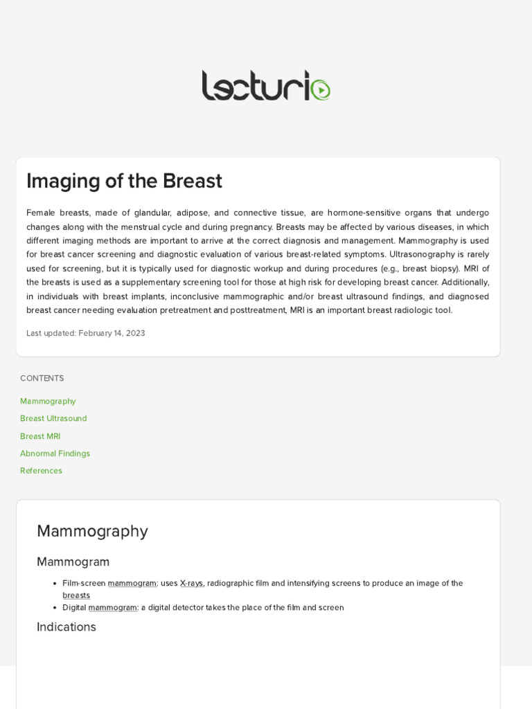 Breast Imaging Techniques and Guidelines | PDF | Science & Mathematics