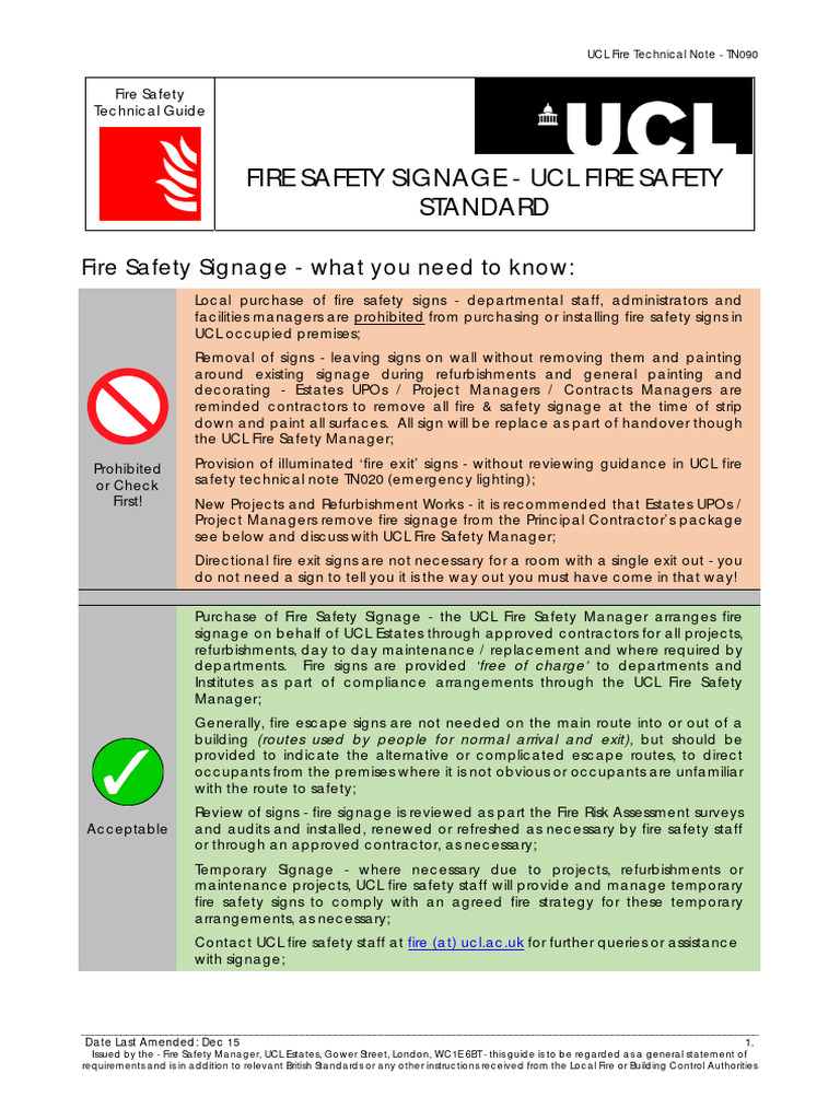 UCL Fire Safety Signage Standards | PDF | Home & Garden | Computers