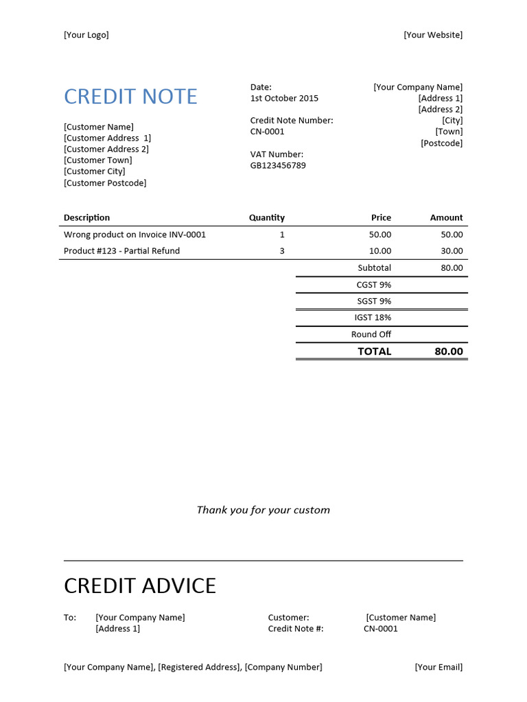 Credit Note PDF