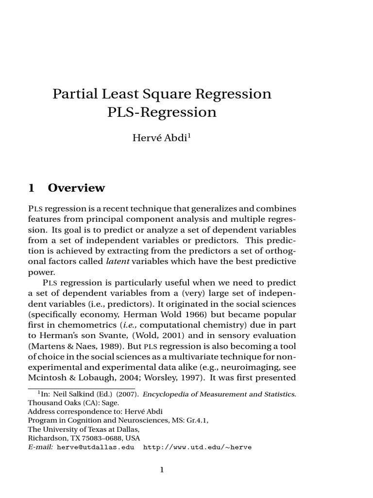 Understanding PLS Regression Techniques | PDF