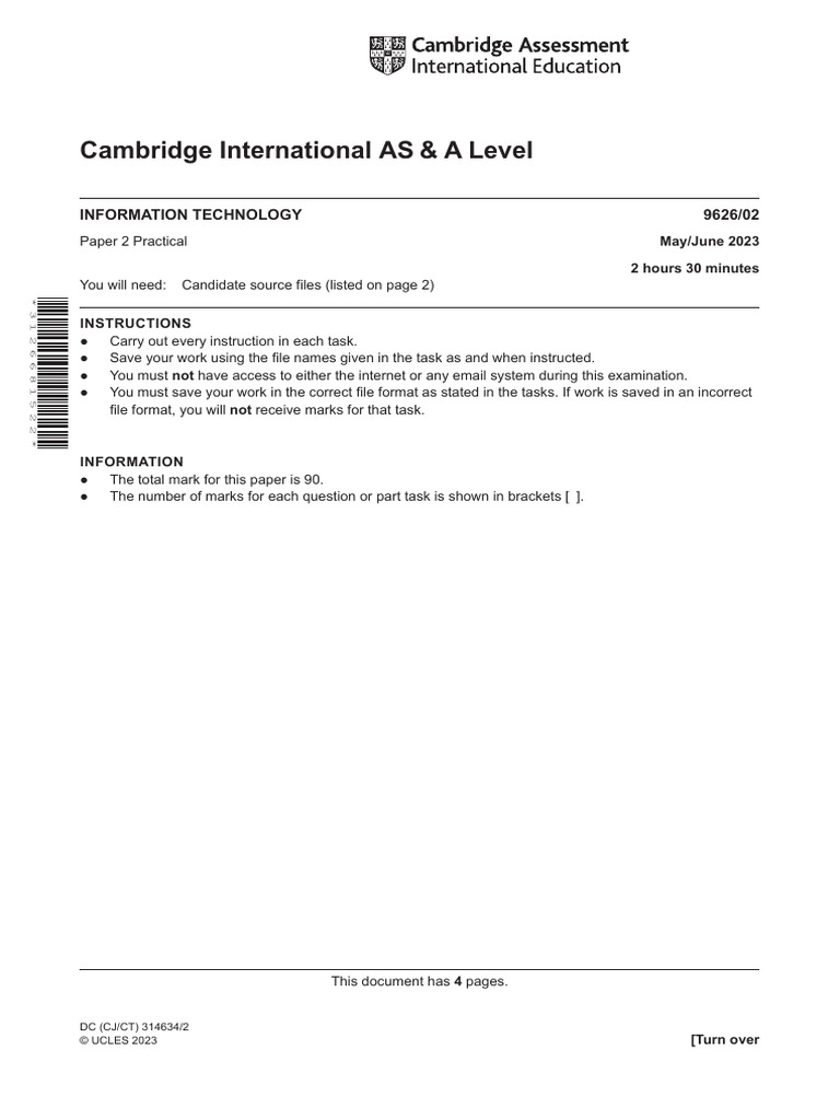 Cambridge International AS & A Level: Information Technology 9626/02 ...