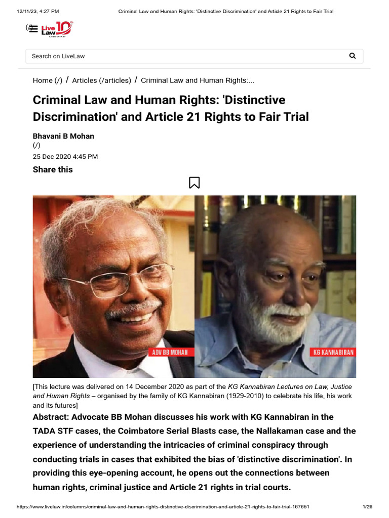 Criminal Law and Human Rights - 'Distinctive Discrimination' and ...