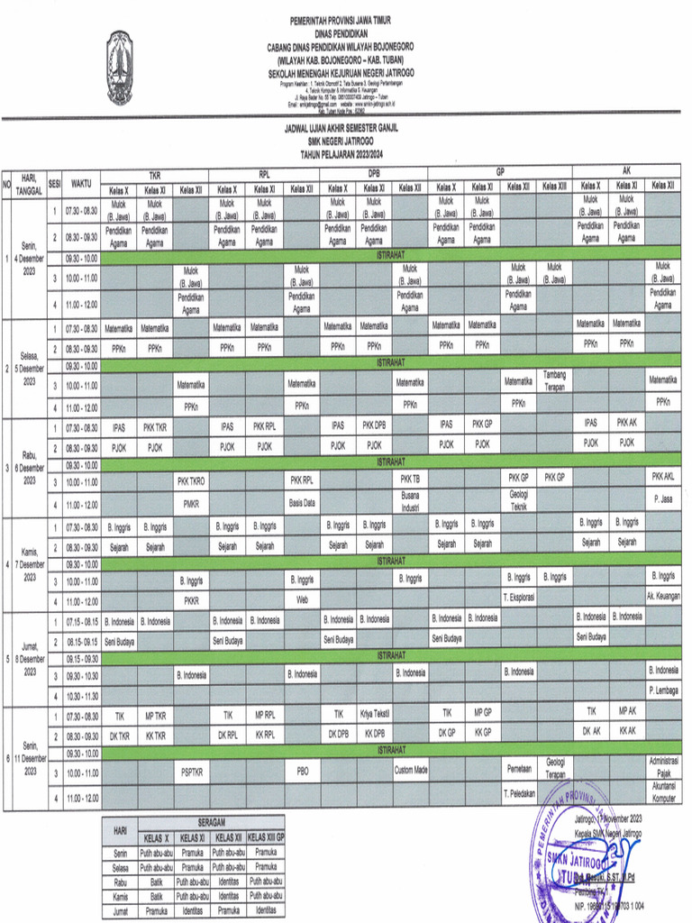 Jadwal Uas Ganjil 20232024 PDF