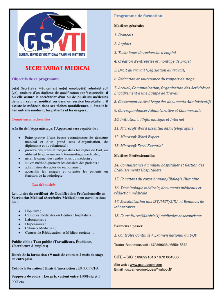 Programme de Secretariat Medical PDF