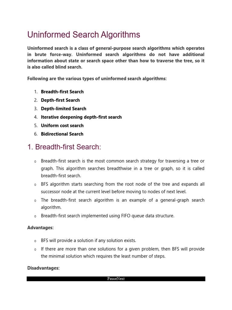 Uninformed Search Algorithms | PDF | Discrete Mathematics | Theoretical ...