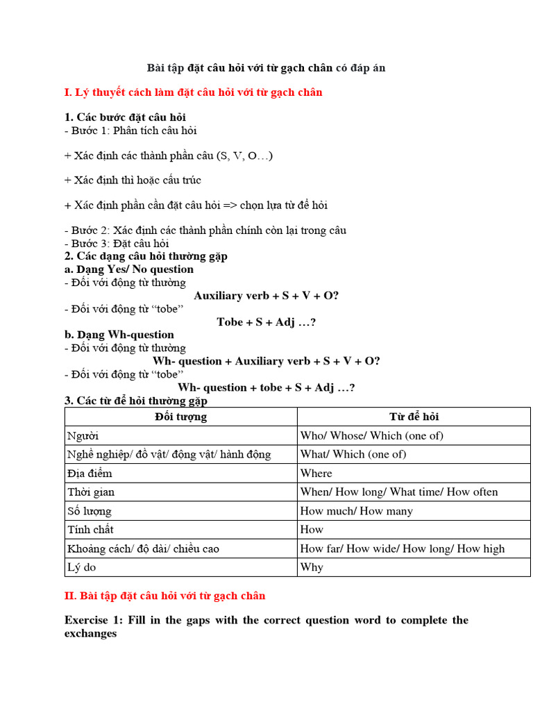 50 Bai Tap Dat Cau Hoi Voi Tu Gach Chan Co Dap An | PDF