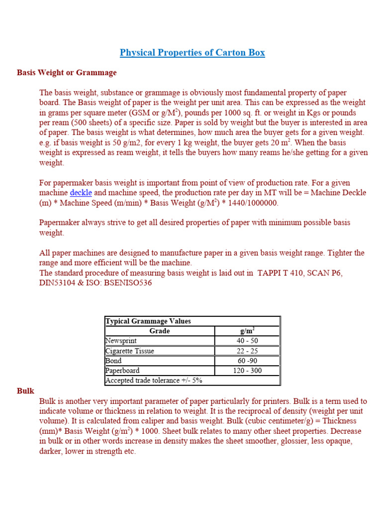 Carton Box Physical Properties Overview | PDF | Friction | Color