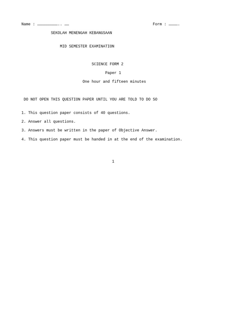 Form 2 Science Exam Paper | PDF | Skin | Rainforest