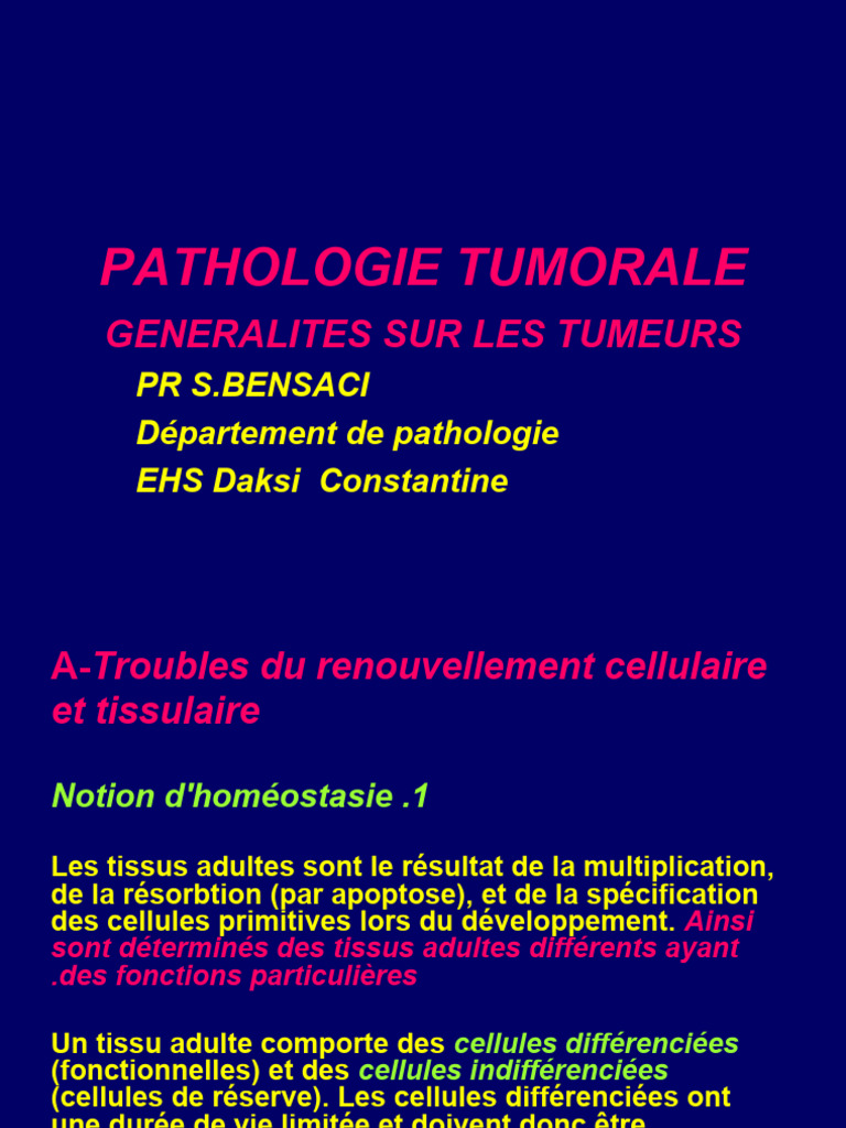 Généralités sur les tumeurs et leur pathologie PDF — free download
