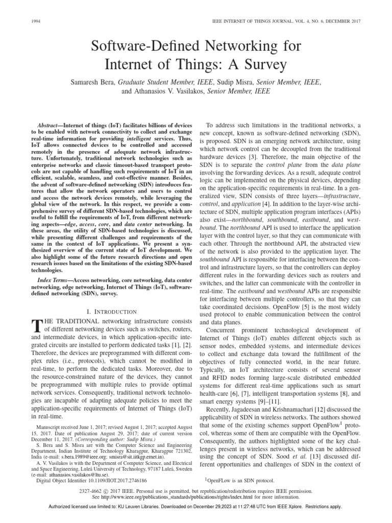 Software-Defined Networking For Internet of Things A Survey | PDF | Art ...