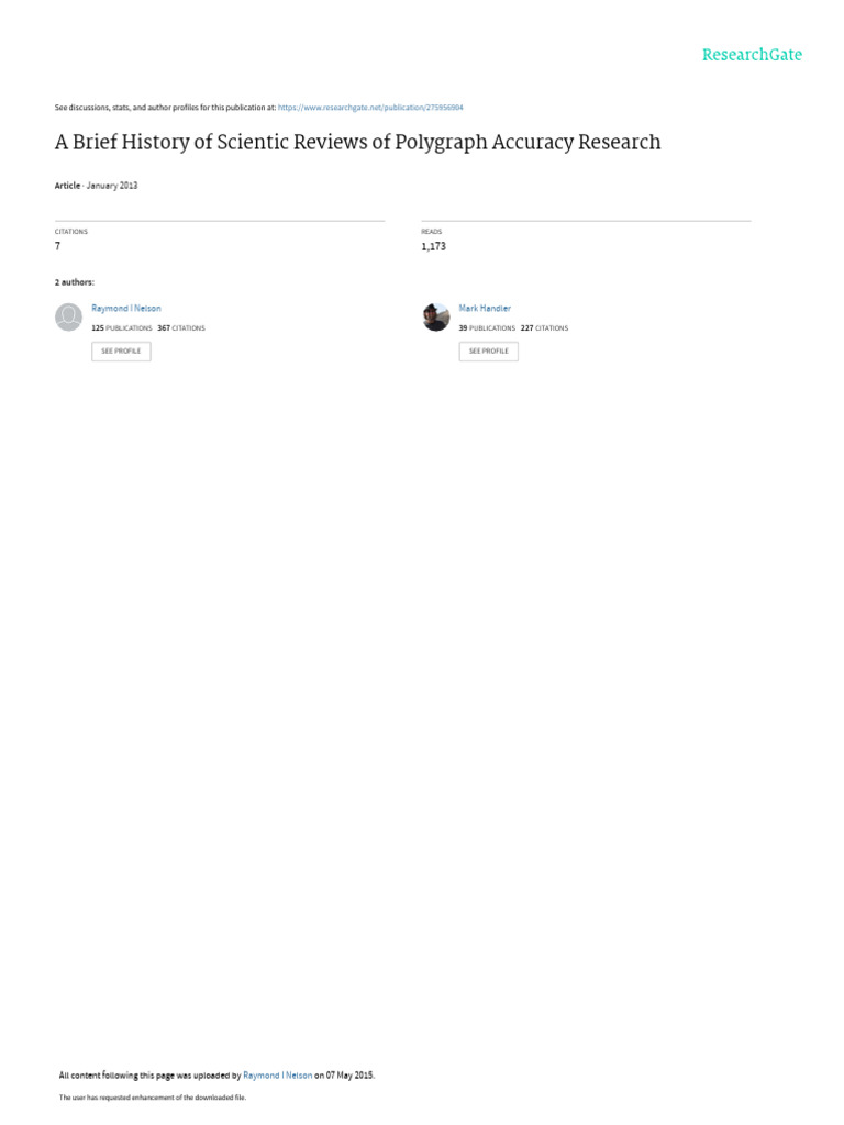 Nelson Handler 2013 Brief History Of Polygraph Accuracy Pdf