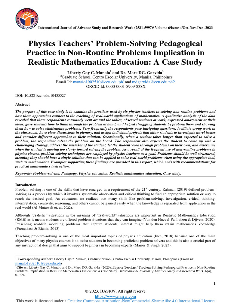 Physics Teachers' Non-Routine Problem-Solving Practices | PDF ...