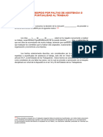 Carta de Despido Por Faltas de Asistencia o Puntualidad Al Trabajo