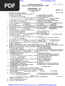 11th Accountancy EM Half Yearly Exam 2023 Question Paper Virudhunagar District English Medium PDF Download