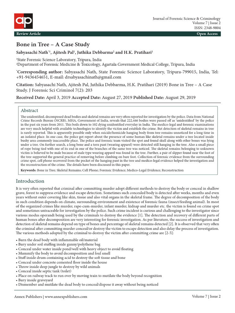 Forensic Case Study: Bones Found in Tree | PDF | Forensic Science ...