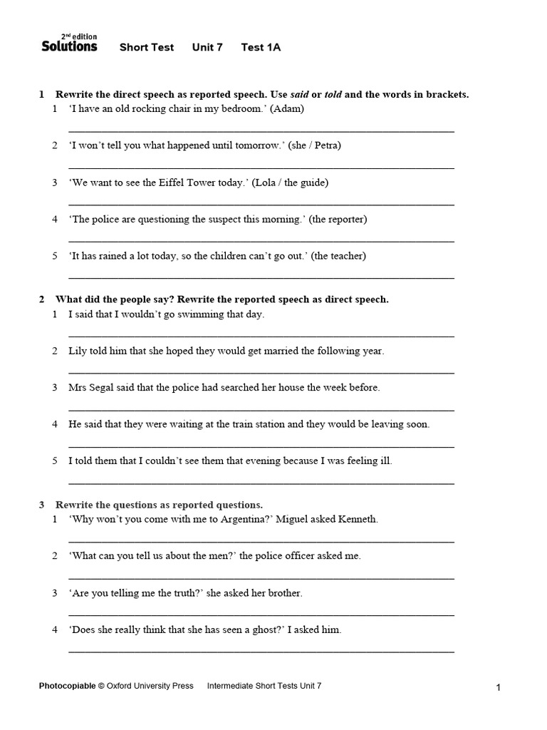 Reported Speech Practice Test | PDF