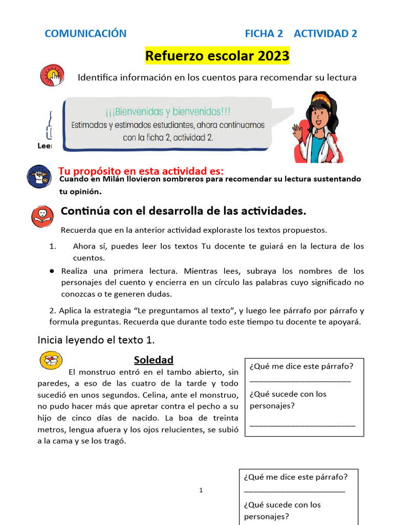 Análisis de Cuentos: Soledad y Milán | PDF