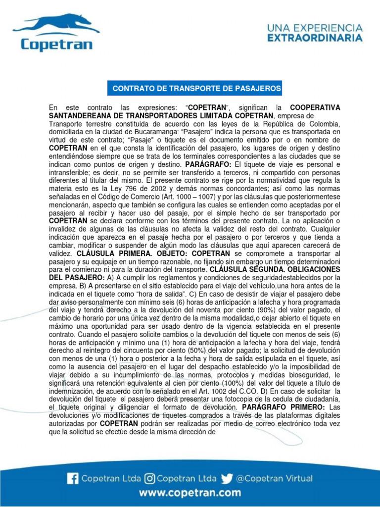 Contrato Transporte de Pasajeros | PDF