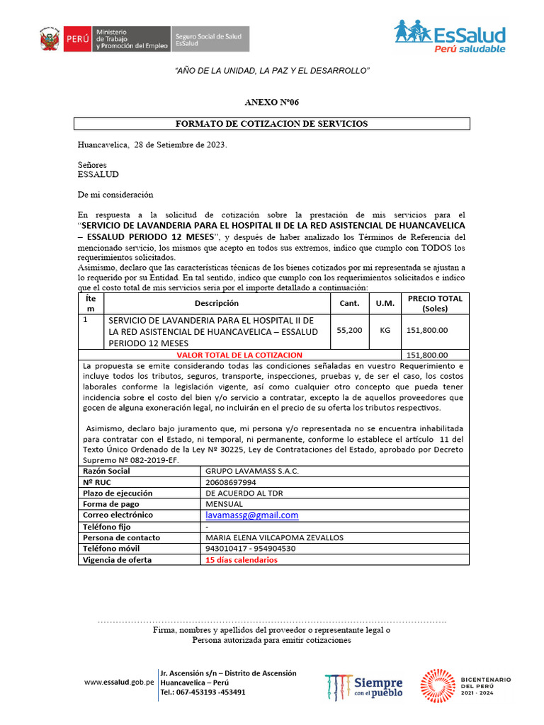 Formato de cotizacion de servicios pdf