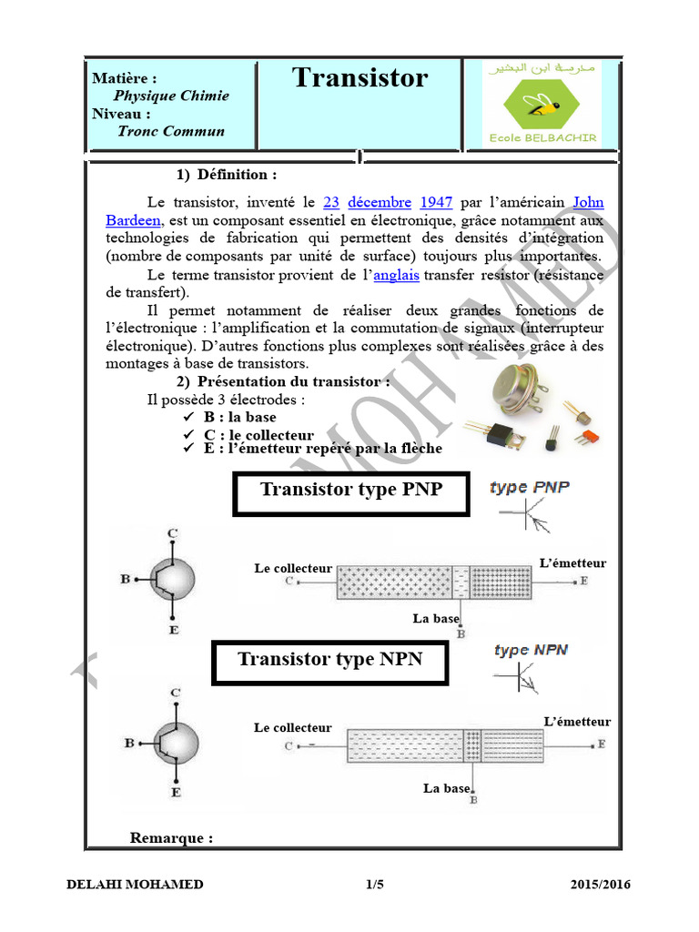 Comprendre le Transistor en Physique | PDF