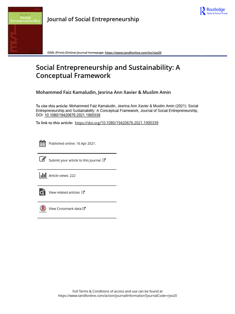 Social Entrepreneurship & Sustainability Framework | PDF ...
