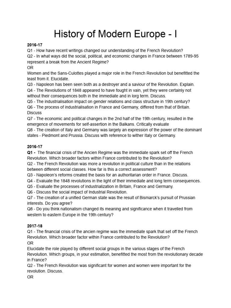 Pyq history of modern europe i pdf french revolution france