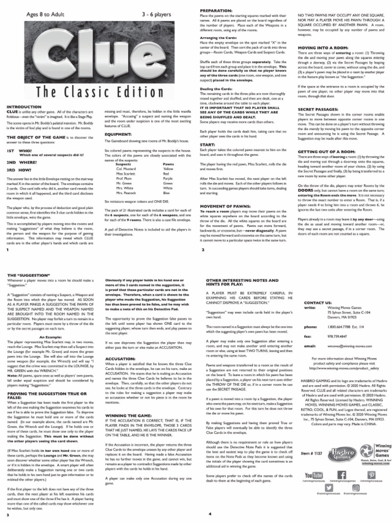 ClueClassicRules 2020 | PDF