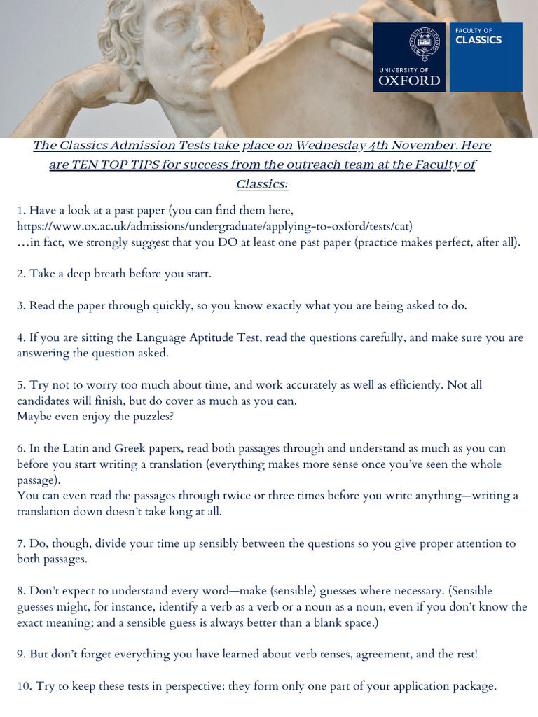 Top 10 Tips for Classics Admission Tests | PDF | Language Arts & Discipline