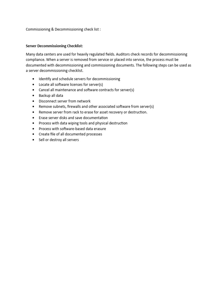 Server Decommissioning Checklist Guide | PDF | Business