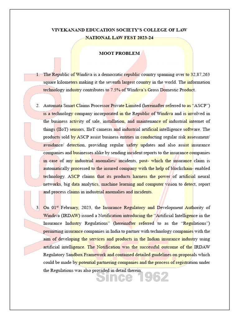 Moot Problem National Moot Court Pdf Insurance Artificial