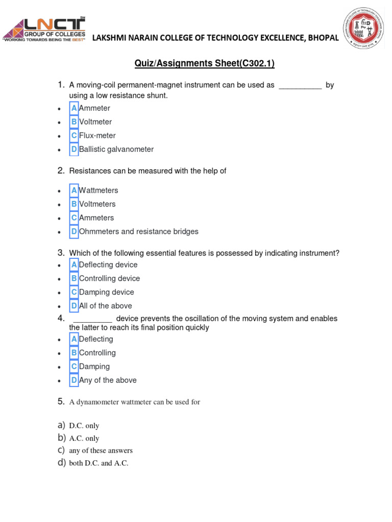 MCQs EC302 EMI LNCTE PDF Analog To Digital Converter Electrical