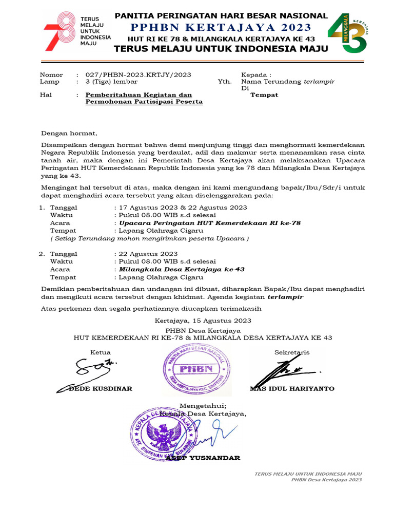 Surat Undangan Upacara 2023 | PDF