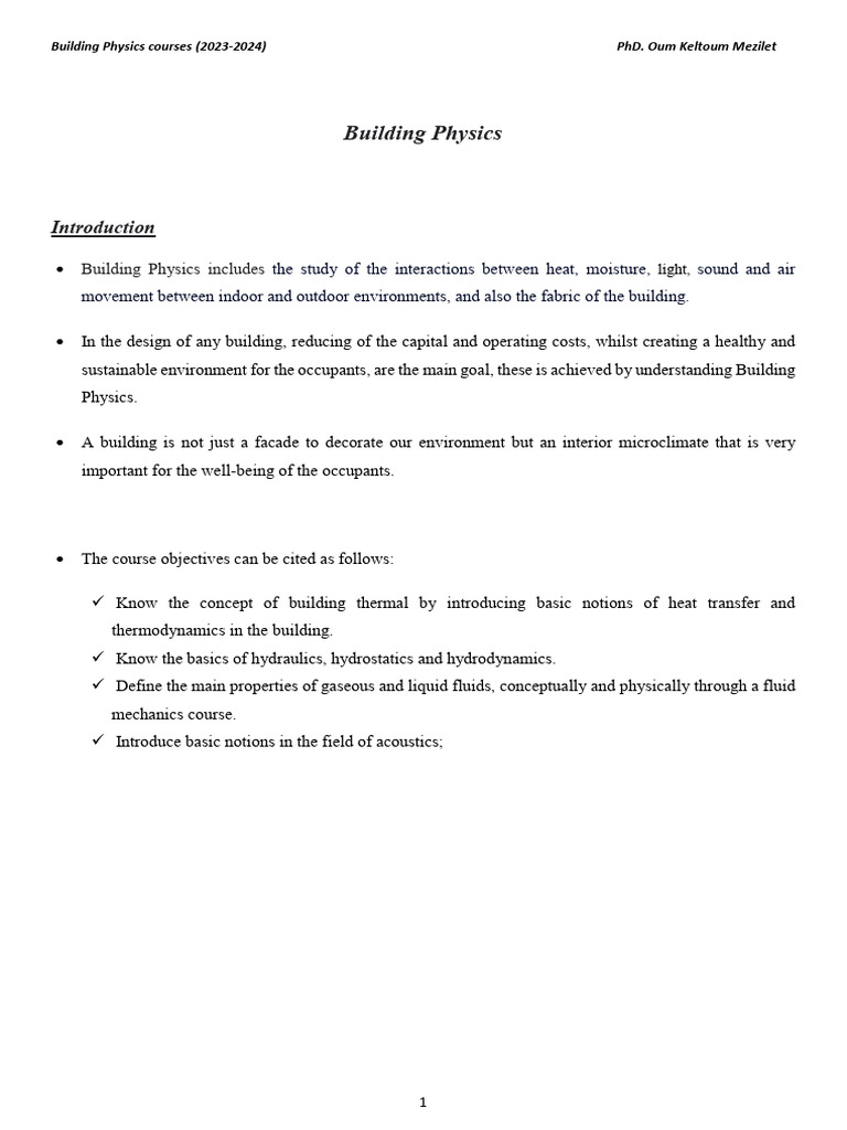 Course 01 Building Physic Pdf Heat Transfer Convection