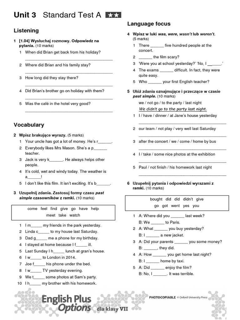 Unit 3 Standard Test A Pdf