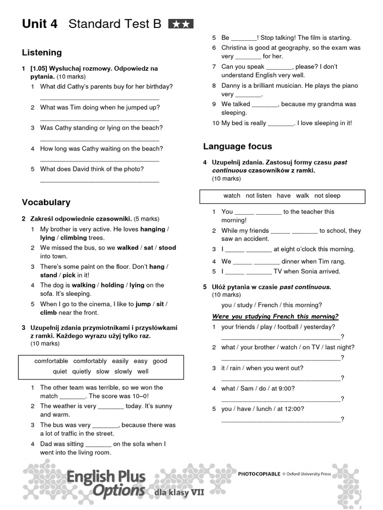 Unit 4 Standard Test B | PDF