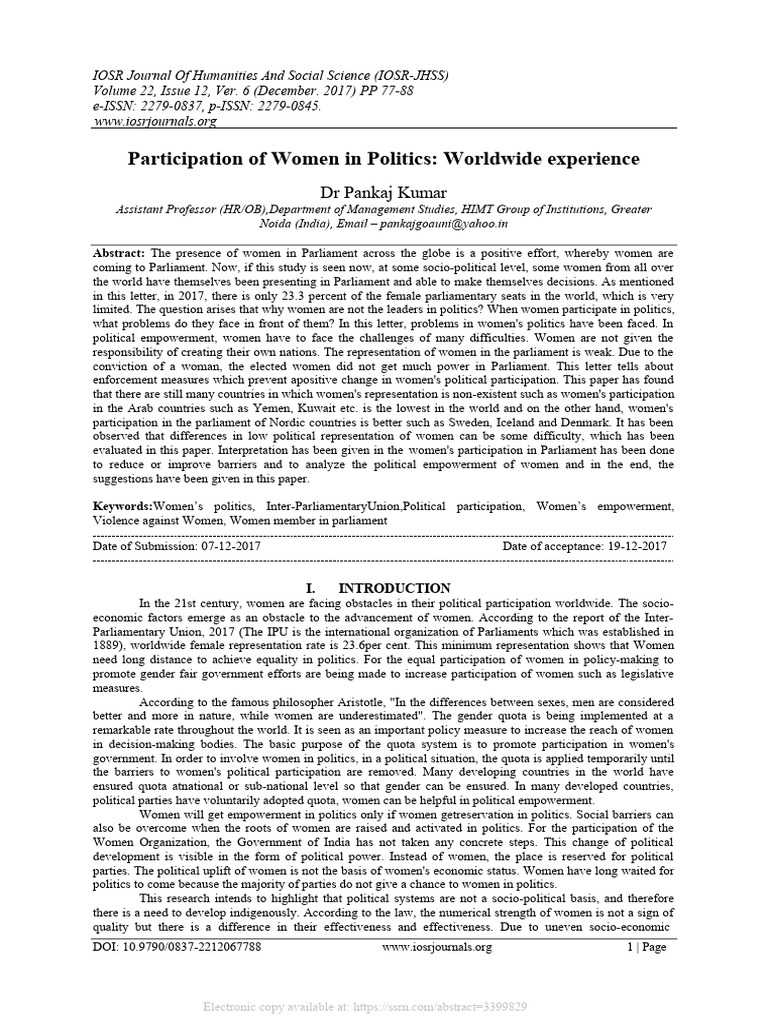 Participation of Women in Politics | PDF