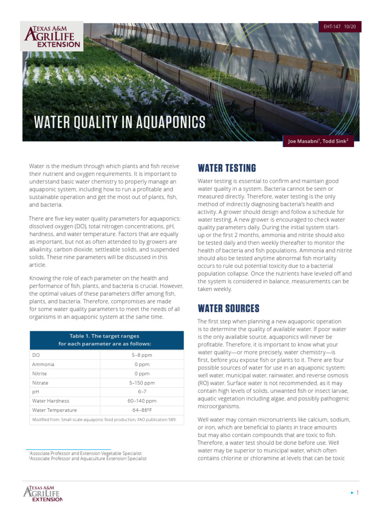 Water Quality In Aquaponics Sink Masabni Pdf Alkalinity Aquaponics
