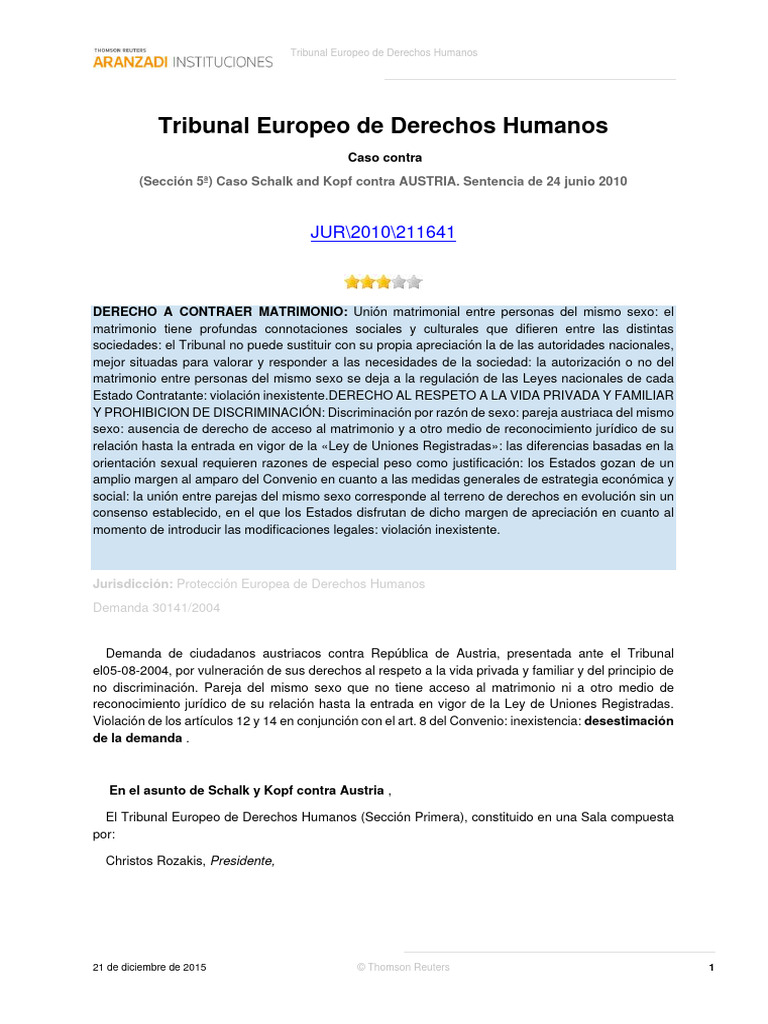 STEDH (Seccion 5a) 24 Junio 2010, Schalk y Kopf Vs Austria PDF