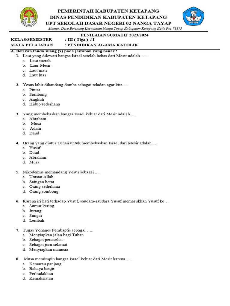 Soal Sumatif Agama Katolik Kelas 3 Pdf