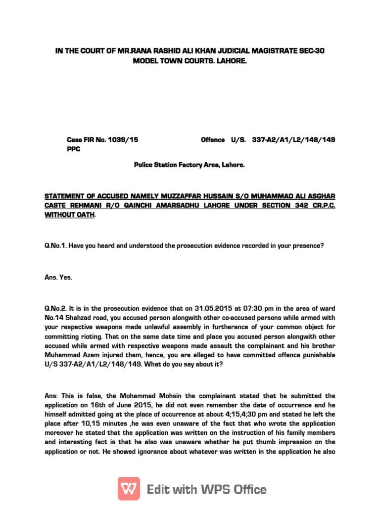 Accused Statement Under Section 342 CrPC | PDF | Law