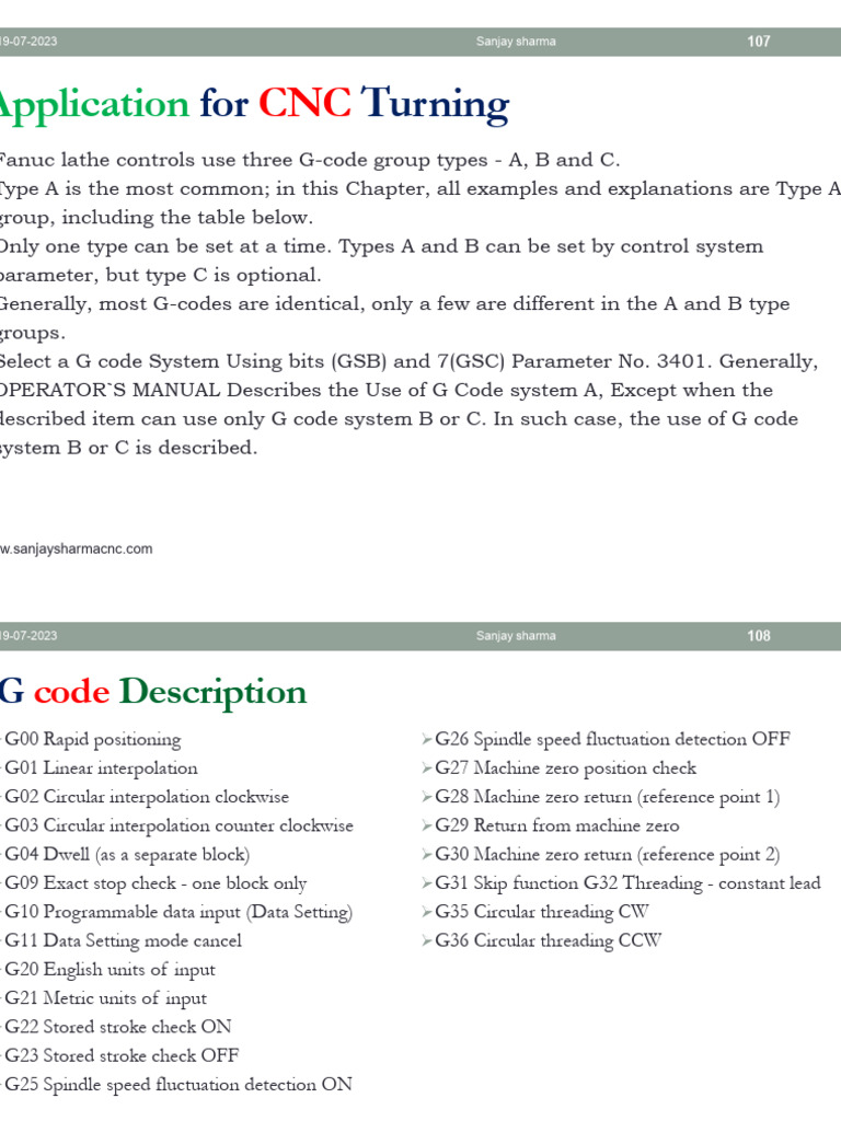 G Code List For CNC Turning PDF