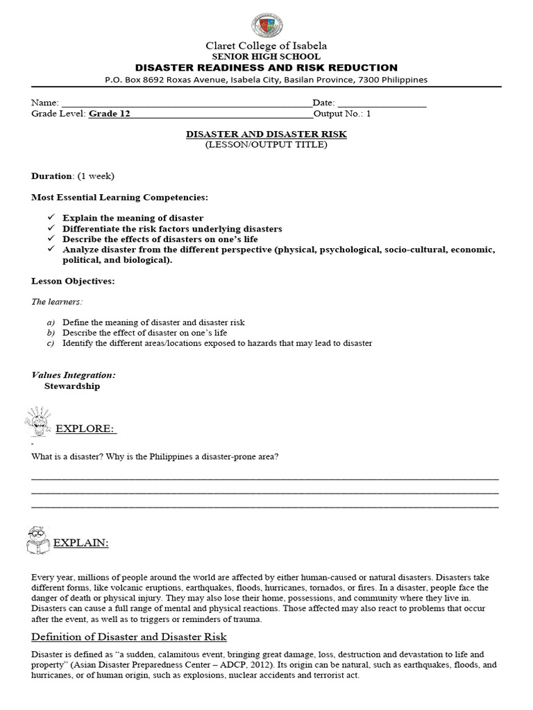 Drrr Disaster And Disaster Risk Module 1 Pdf Natural Disasters