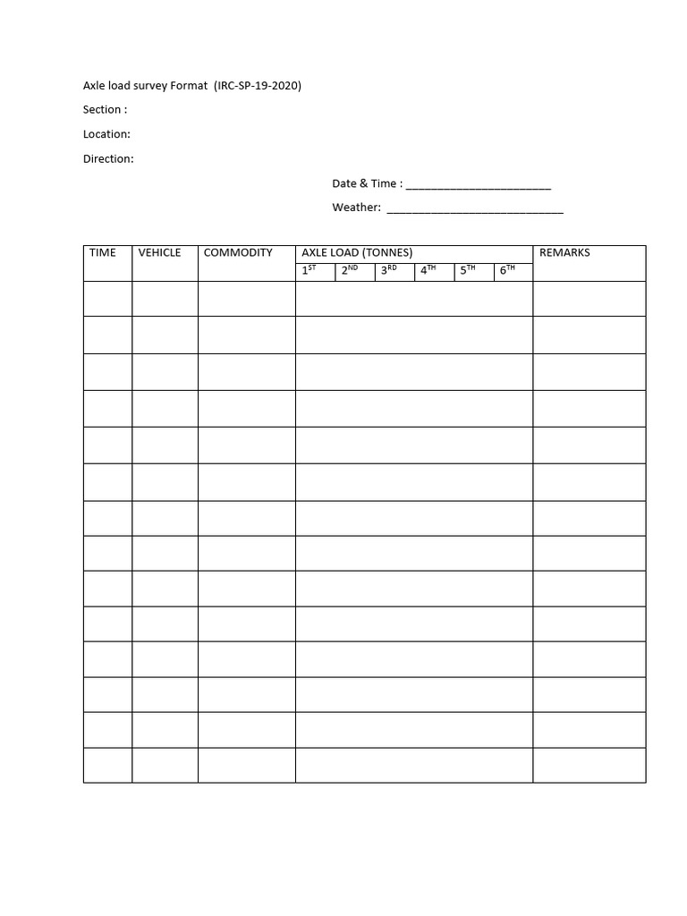 Axle Load Survey Format Guide | PDF