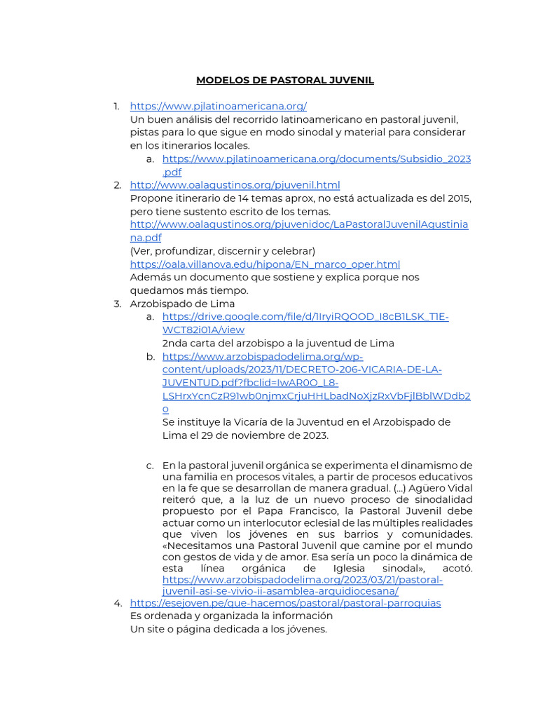 Modelos de Pastoral Juvenil Latinoamericana | PDF | Salud y bienestar