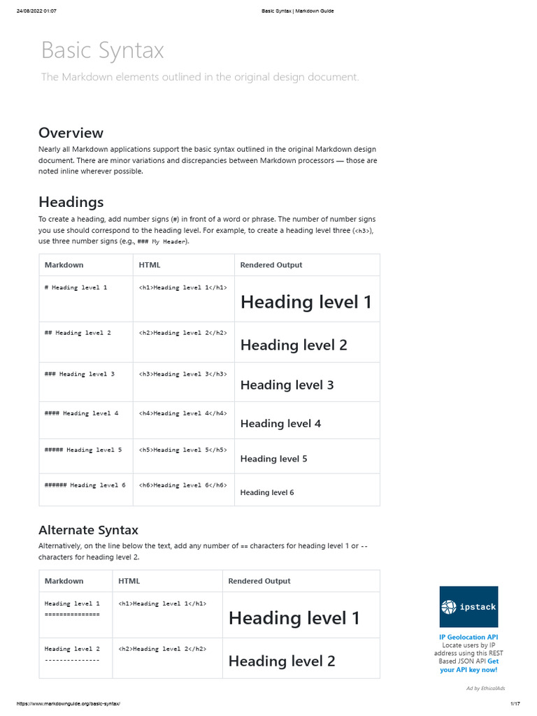 Basic Syntax - Markdown Guide | PDF | Text | Computing